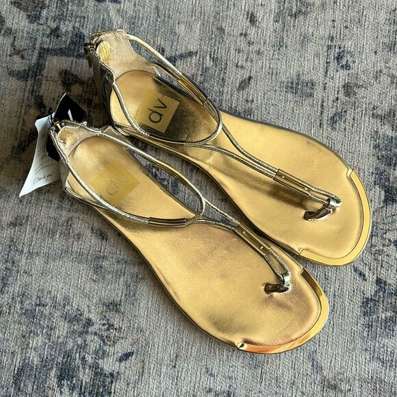 Dolce Vita Shoes - Dolce Vita women gold Kaden thong metal metallic zip sandals flats size 7.5 NWT!